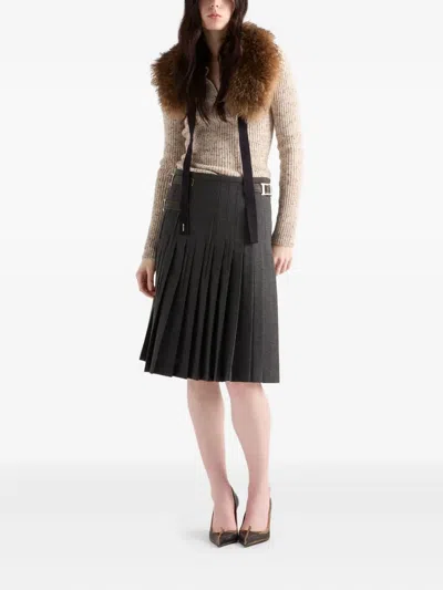 Prada Speckled Wool-linen Rib Polo Sweater In Neutral