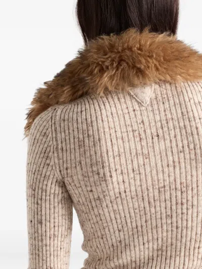 Prada Speckled Wool-linen Rib Polo Sweater In Neutral