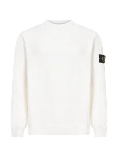 Stone Island Classic White Sweater With Timeless Round Neckline In White