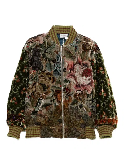 Pierre-louis Mascia Pierre Louis Mascia Printed Silk Blend Bomber Jacket In Green