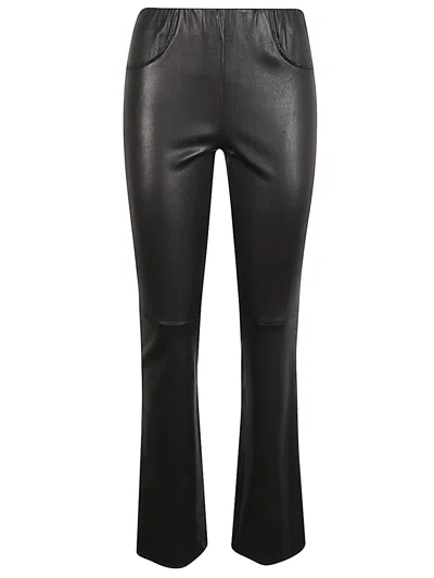 Via Masini 80 Leather Flared Leg Trousers In Black