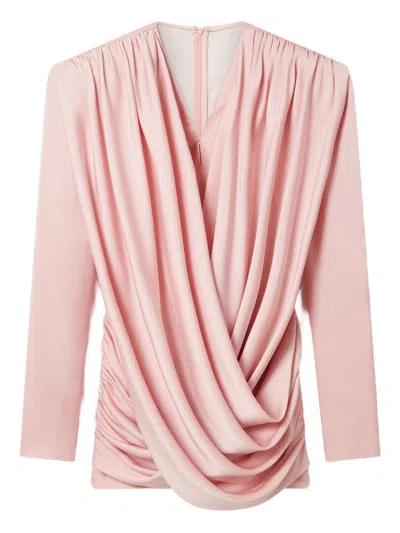Stella Mccartney Mini Dress With Draped Neckline And Long Sleeves In Pink