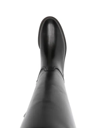 Brunello Cucinelli Brown Leather Boots With Shiny Detail In Black