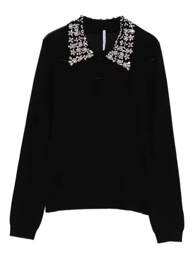Liviana Conti Embellished-collar Polo-neck Sweater In Black