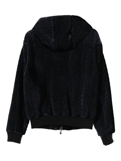 Giorgio Armani Herringbone-pattern Hooded Jacket In Black