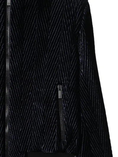 Giorgio Armani Herringbone-pattern Hooded Jacket In Black