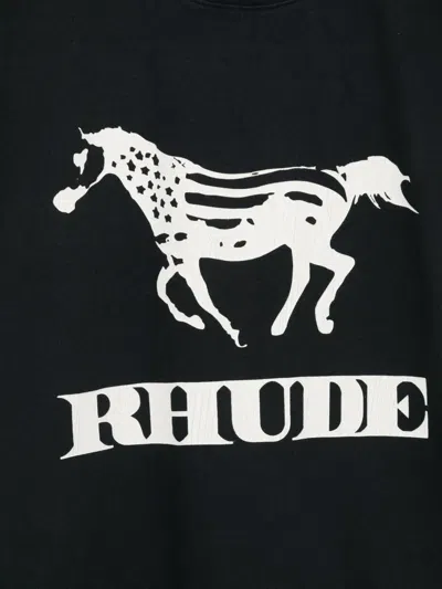 Rhude Crew Neck Short Sleeve Graphic Print T-shirt In Black