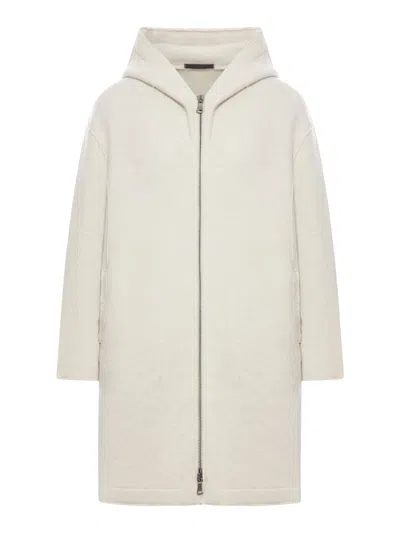 Transit Comfort Fit Hooded Jacket In Boiled Wool In White