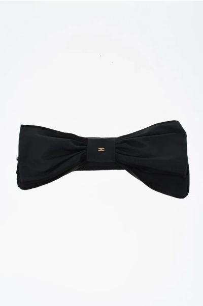 Elisabetta Franchi Nylon Belt With Maxi Bow In Black