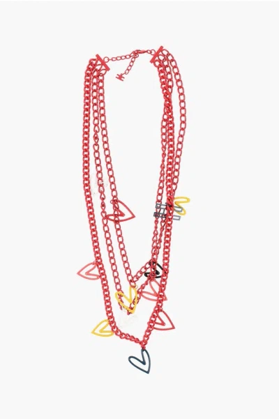 Elisabetta Franchi Chain Necklace With Heart Detailing In Red