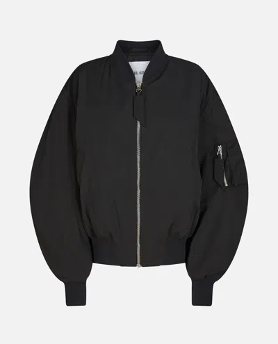 Attico Black Bomber Jacket With Front Zip Closure And One Zipped Pocket On The Sleeve In Tech Fabric Woman In Black