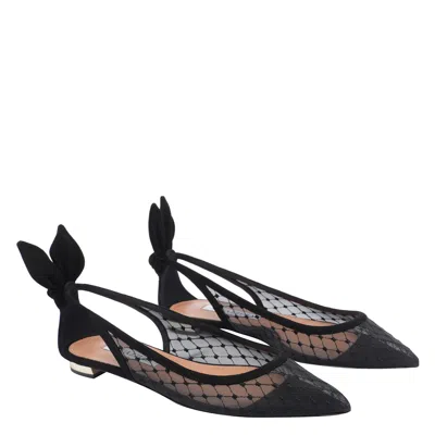Aquazzura Black Mesh And Suede Ballerinas With Bow In Multi