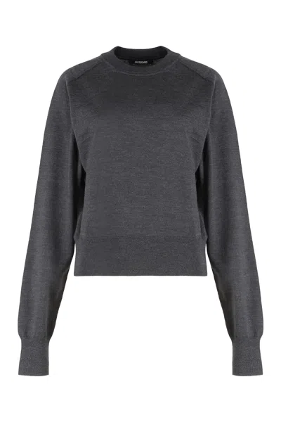 Jacquemus Sweater With Round Neck Brode In Merino Wool In Gray