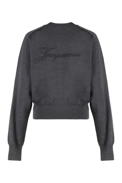 Jacquemus Sweater With Round Neck Brode In Merino Wool In Gray
