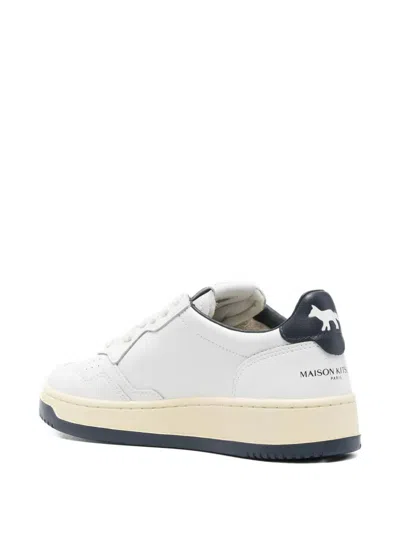 Autry X Maison Kitsuné Medalist Low Sneakers In White And Blue Leather In Multi