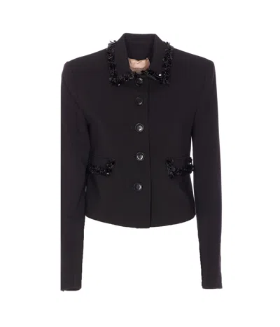 Twinset Cropped Tailored Jacket With Decorative Embellishments In Black