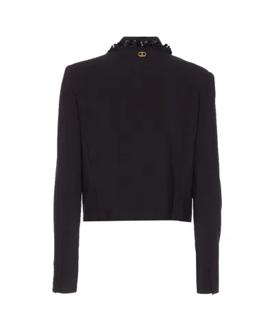 Twinset Cropped Tailored Jacket With Decorative Embellishments In Black
