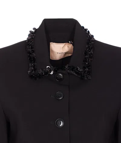 Twinset Cropped Tailored Jacket With Decorative Embellishments In Black