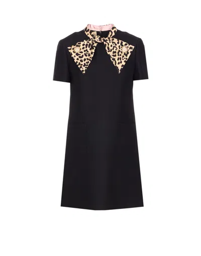 Valentino Black Crepe Couture Dress With Animal-print Bow
