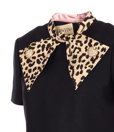 Valentino Black Crepe Couture Dress With Animal-print Bow