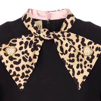 Valentino Black Crepe Couture Dress With Animal-print Bow