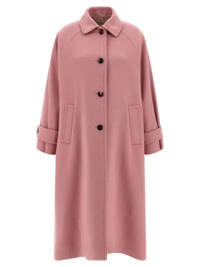Alberto Biani Wool Coat With Notched Collar And Raglan Sleeves In Pink