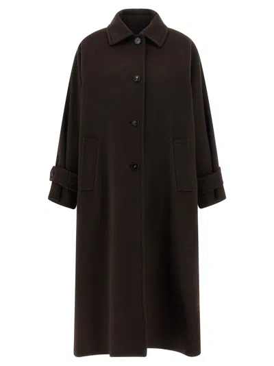 Alberto Biani Long Collared Coat With Side Pockets And Sleeves In Brown