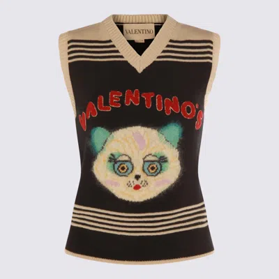 Valentino Cat Motif Wool Sleeveless Vest In Multi