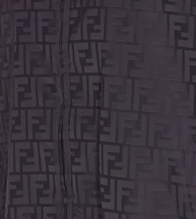 Fendi Men Black Jacket With High Neck And All-over Ff Motif In Tech Fabric Man In Black