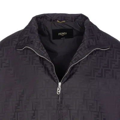 Fendi Men Black Jacket With High Neck And All-over Ff Motif In Tech Fabric Man In Black