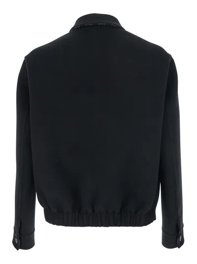 Gucci Men Black Jacket With Classic Collar And Web Motif On The Waist In Cotton Man In Gray