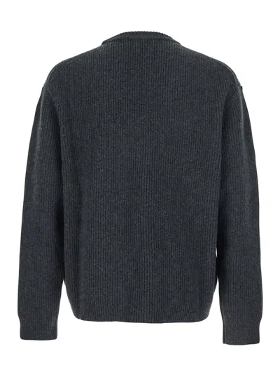Gucci Grey Crewneck Sweater With Logo Lettering Embroidery On The Front In Wool Man In Gray