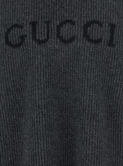 Gucci Grey Crewneck Sweater With Logo Lettering Embroidery On The Front In Wool Man In Gray