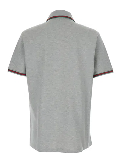 Gucci Grey Polo Shirt With Web Details And Logo Lettering On The Front In Wool Blend Man In Gray