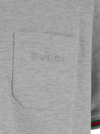 Gucci Grey Polo Shirt With Web Details And Logo Lettering On The Front In Wool Blend Man In Gray