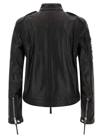 Dsquared2 Ducati X D2 Black Jacket With Mandarin Collar And Logo Embossed On The Back In Leather Man In Black