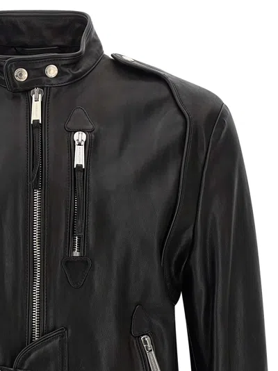 Dsquared2 Ducati X D2 Black Jacket With Mandarin Collar And Logo Embossed On The Back In Leather Man In Black