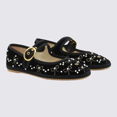 Valentino Signature Vlogo Ballerina Shoes In Velvet In Black