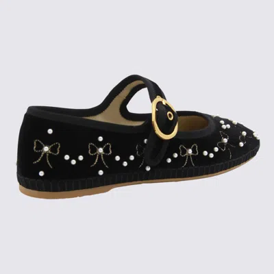 Valentino Signature Vlogo Ballerina Shoes In Velvet In Black