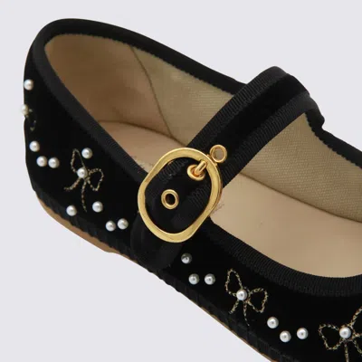 Valentino Signature Vlogo Ballerina Shoes In Velvet In Black