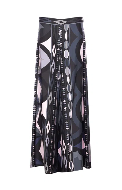 Pucci Collane Print Wide-leg Silk Pants In Black