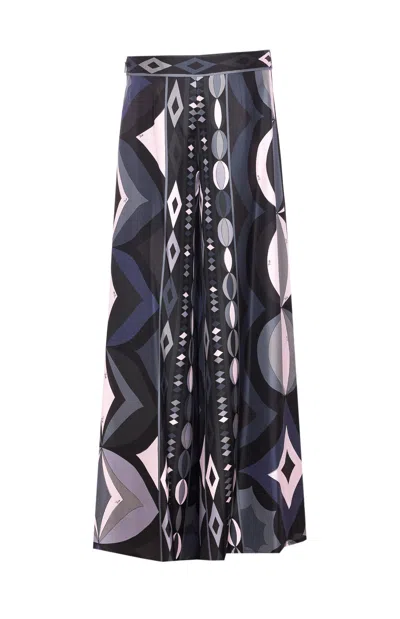 Pucci Collane Print Wide-leg Silk Pants In Black