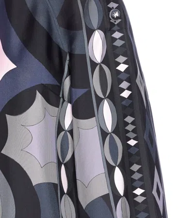 Pucci Geometric Pattern Long Sleeve High Neck Dress In Black