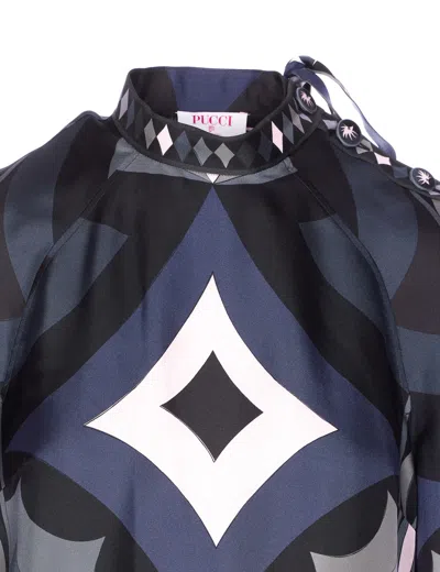 Pucci Geometric Pattern Long Sleeve High Neck Dress In Black