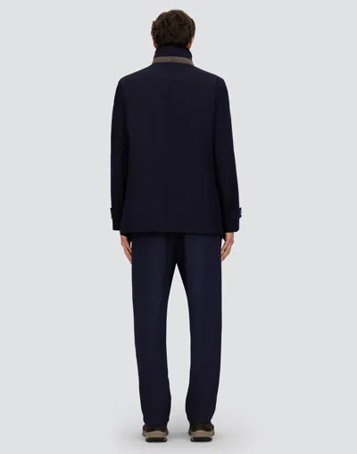 Herno Structured Blue Virgin Wool Coat With Plush Fur Collar In Blue