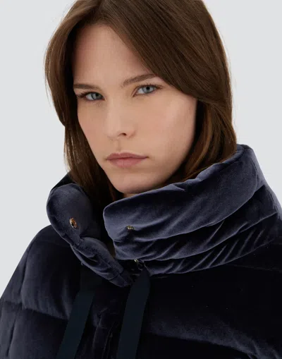 Herno Women Cotton Chenille-effect Down Jacket In Blue