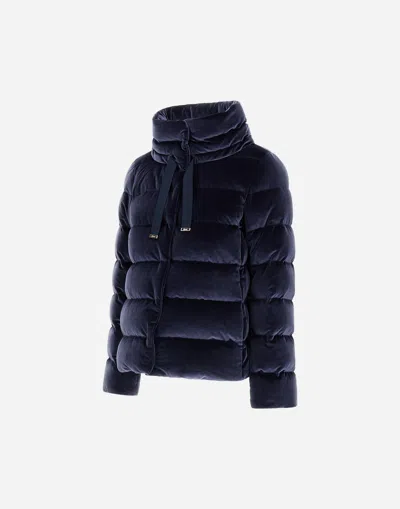 Herno Women Cotton Chenille-effect Down Jacket In Blue