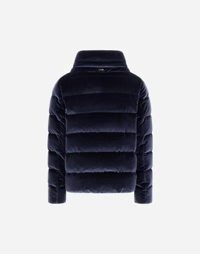 Herno Women Cotton Chenille-effect Down Jacket In Blue