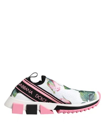 Dolce & Gabbana White Rose Print Sorrento Sneakers Shoes In Multi