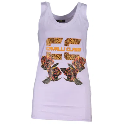 Cavalli Class Purple Cotton Tank Top In White